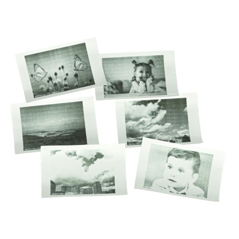 Sześć czarno białych wydruków z aparatu