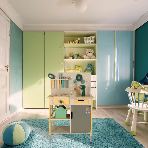 Warsztat drewniany LULILO Fikso na tle pokoju